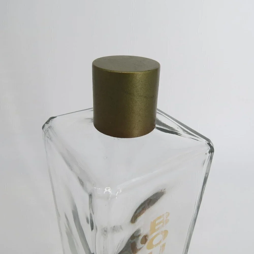 VINTAGE Midcentury Glass Gold Bourbon Decanter Bottle Barware